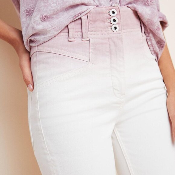 NWOT Anthropologie Pilcro Mauve White Ombre Dipped High Rise Cropped Jeans Boho - Picture 3 of 6